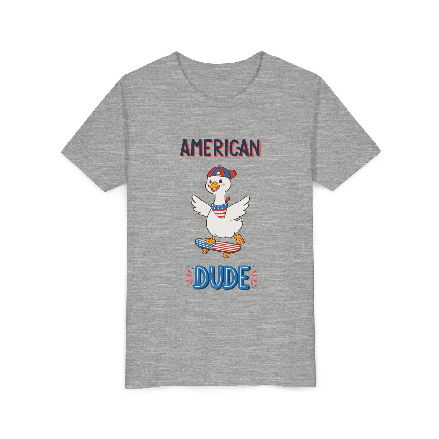 Youth Tee — "American Dude" Skateboarding Duck Graphic