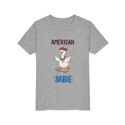 Youth Tee — "American Dude" Skateboarding Duck Graphic