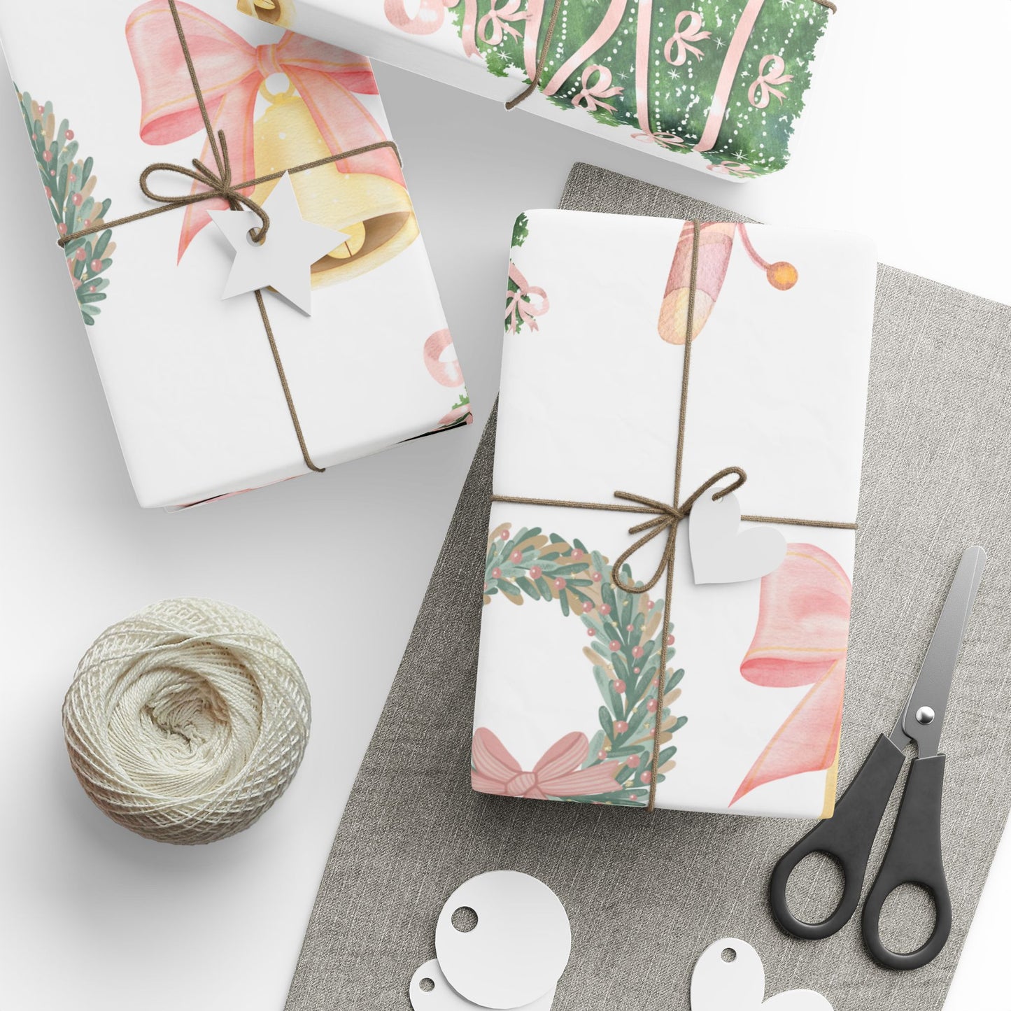Christmas Wreath & Tree Wrapping Paper Roll – Pastel Holiday Gift Wrap