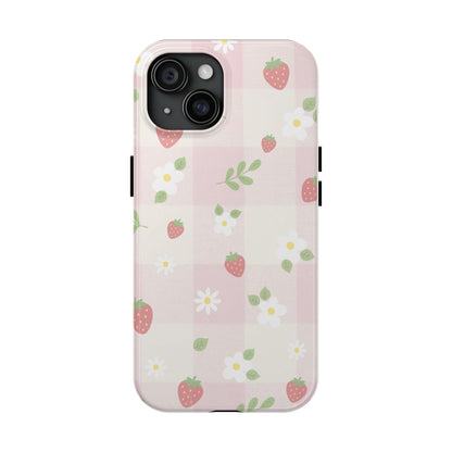 Strawberries & Flowers Tough Phone Case — Floral Fruit Protective Cover