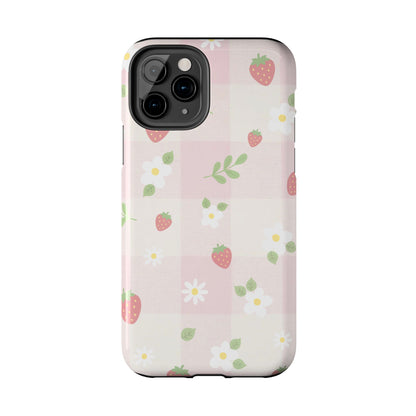 Strawberries & Flowers Tough Phone Case — Floral Fruit Protective Cover