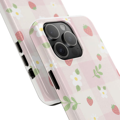 Strawberries & Flowers Tough Phone Case — Floral Fruit Protective Cover