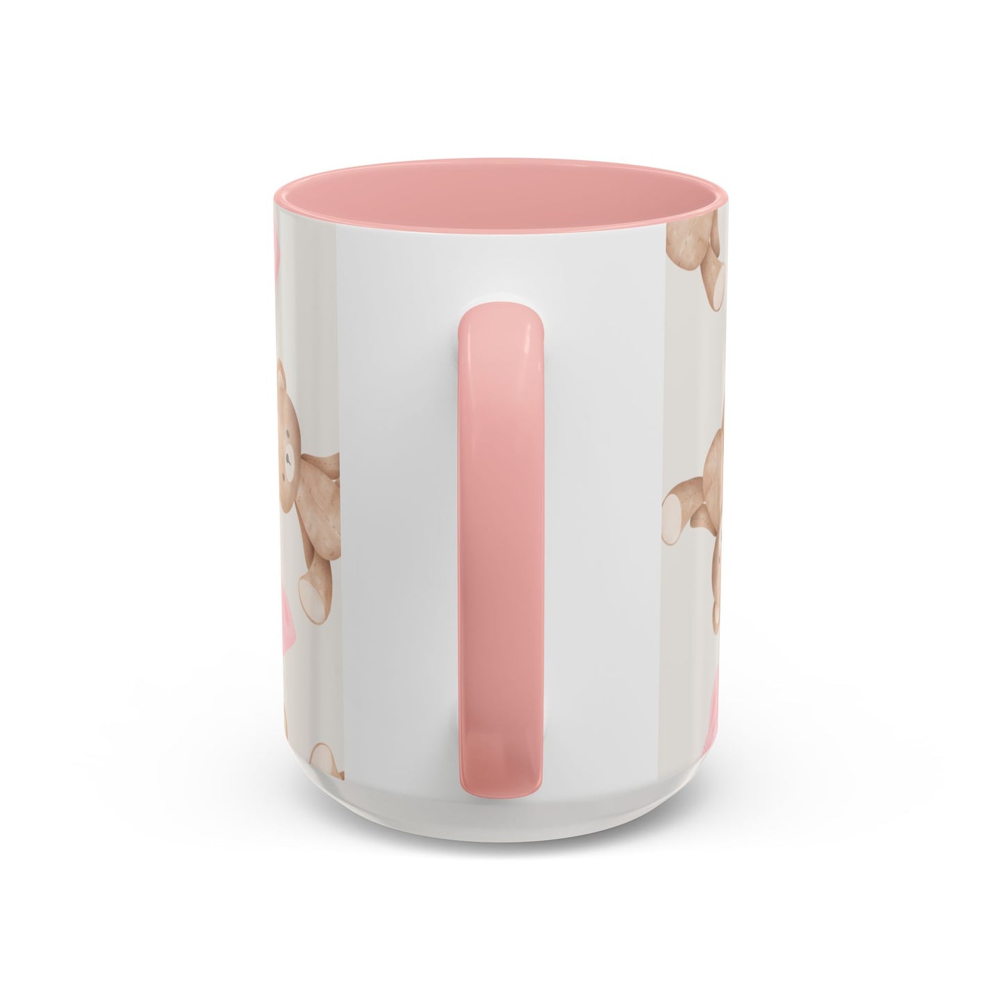 Teddy Bear Pink Bow Accent Coffee Mug — Cute 11/15oz Ceramic Mug with Pink Interior