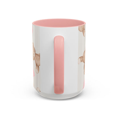 Teddy Bear Pink Bow Accent Coffee Mug — Cute 11/15oz Ceramic Mug with Pink Interior