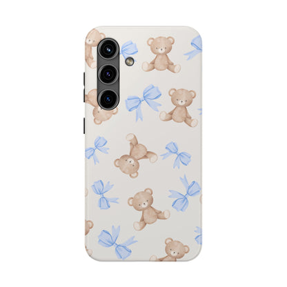 Teddy Bear Pattern Tough Phone Case — Cute Blue Bows