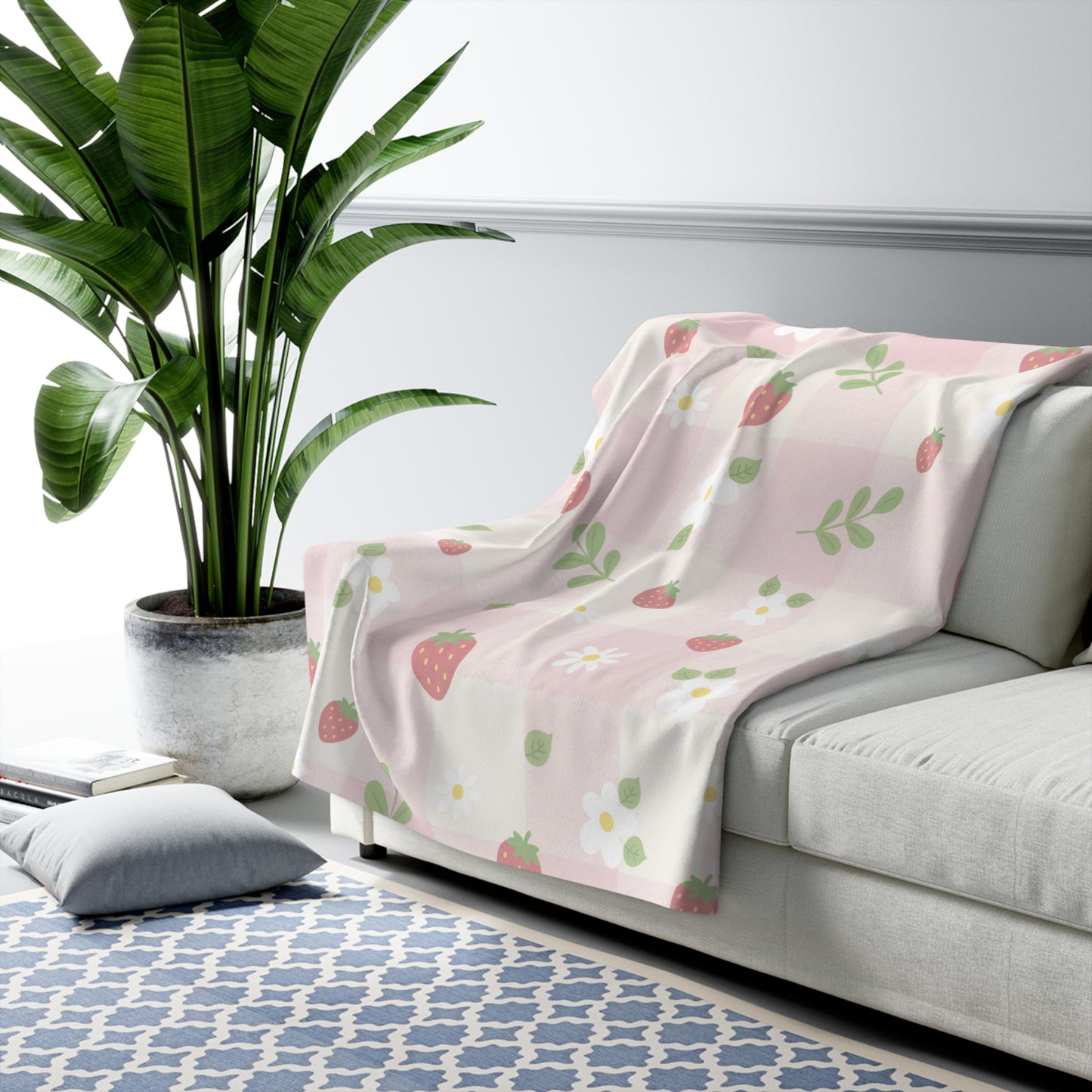 Strawberry Sherpa Fleece Blanket — Cozy Fruit Print Throw