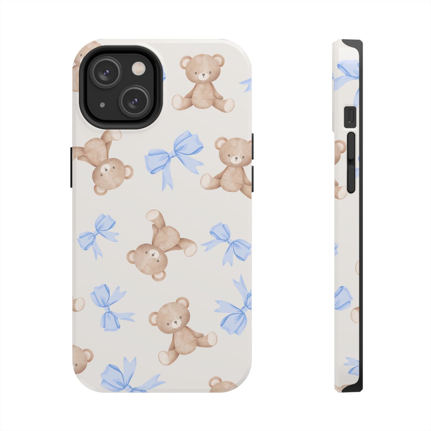 Teddy Bear Pattern Tough Phone Case — Cute Blue Bows