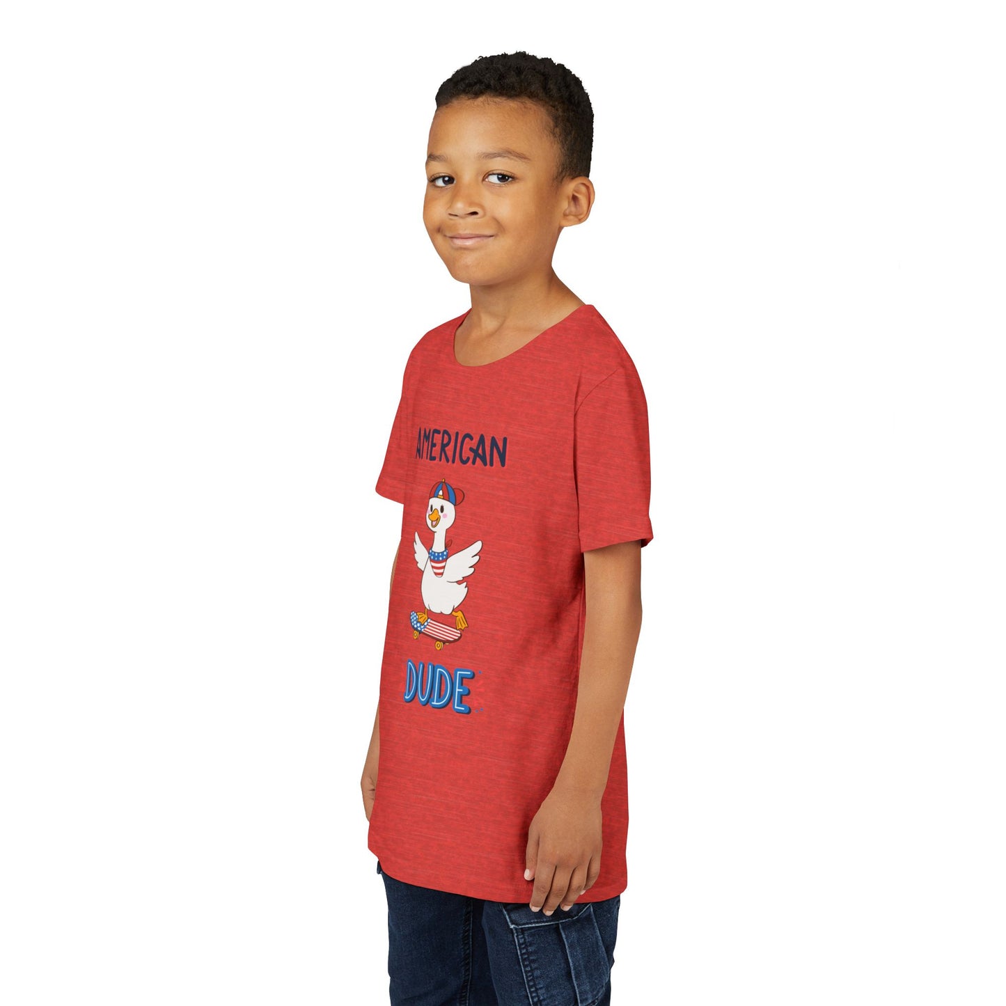 Youth Tee — "American Dude" Skateboarding Duck Graphic