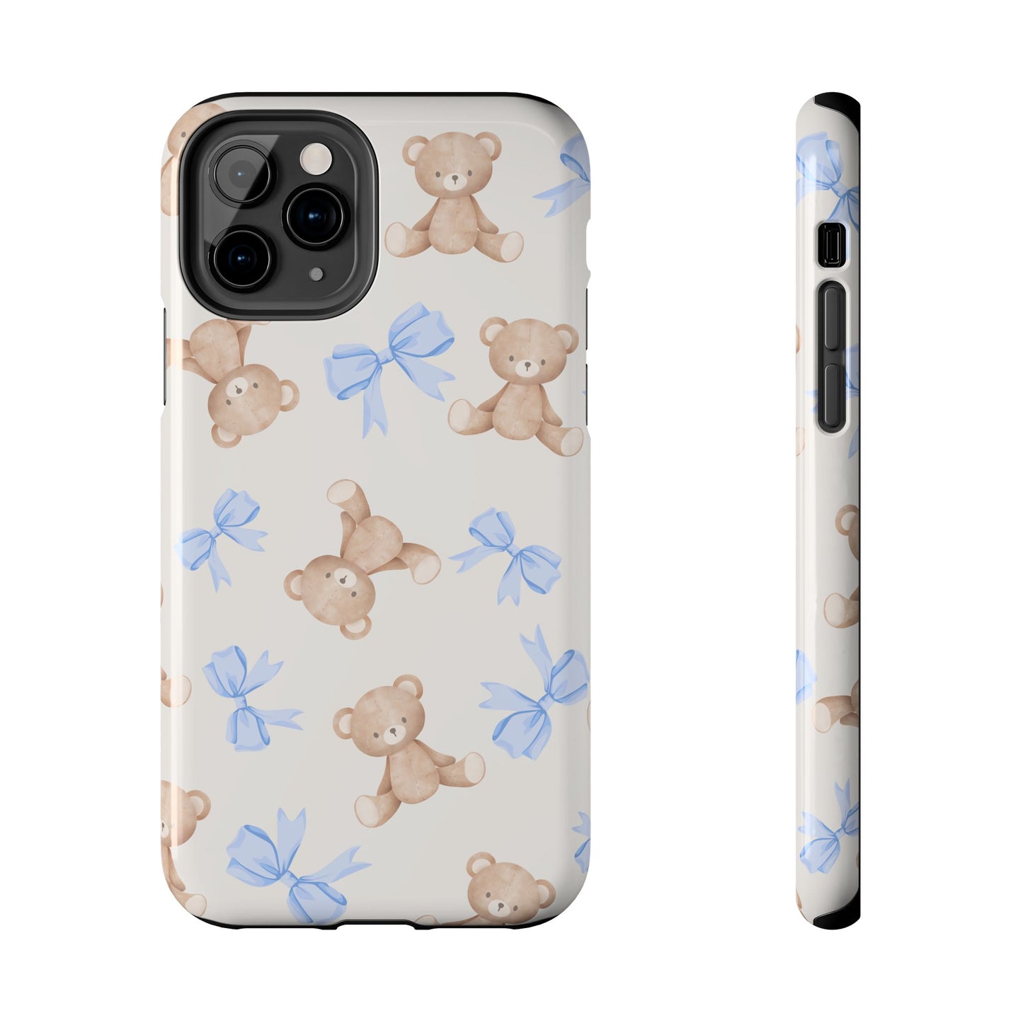 Teddy Bear Pattern Tough Phone Case — Cute Blue Bows