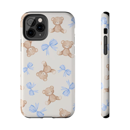 Teddy Bear Pattern Tough Phone Case — Cute Blue Bows
