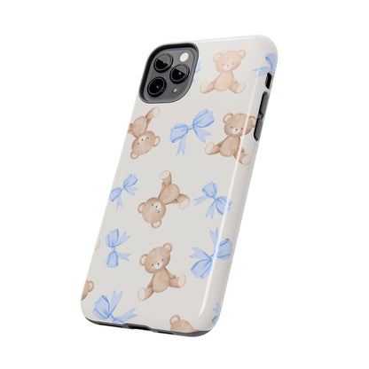 Teddy Bear Phone Case with Blue Bows