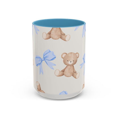 Teddy Bears with Blue Bows Accent Coffee Mug — Blue Interior (11/15oz)