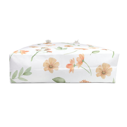 Floral Weekender Bag — Peach Watercolor Flowers Travel Tote