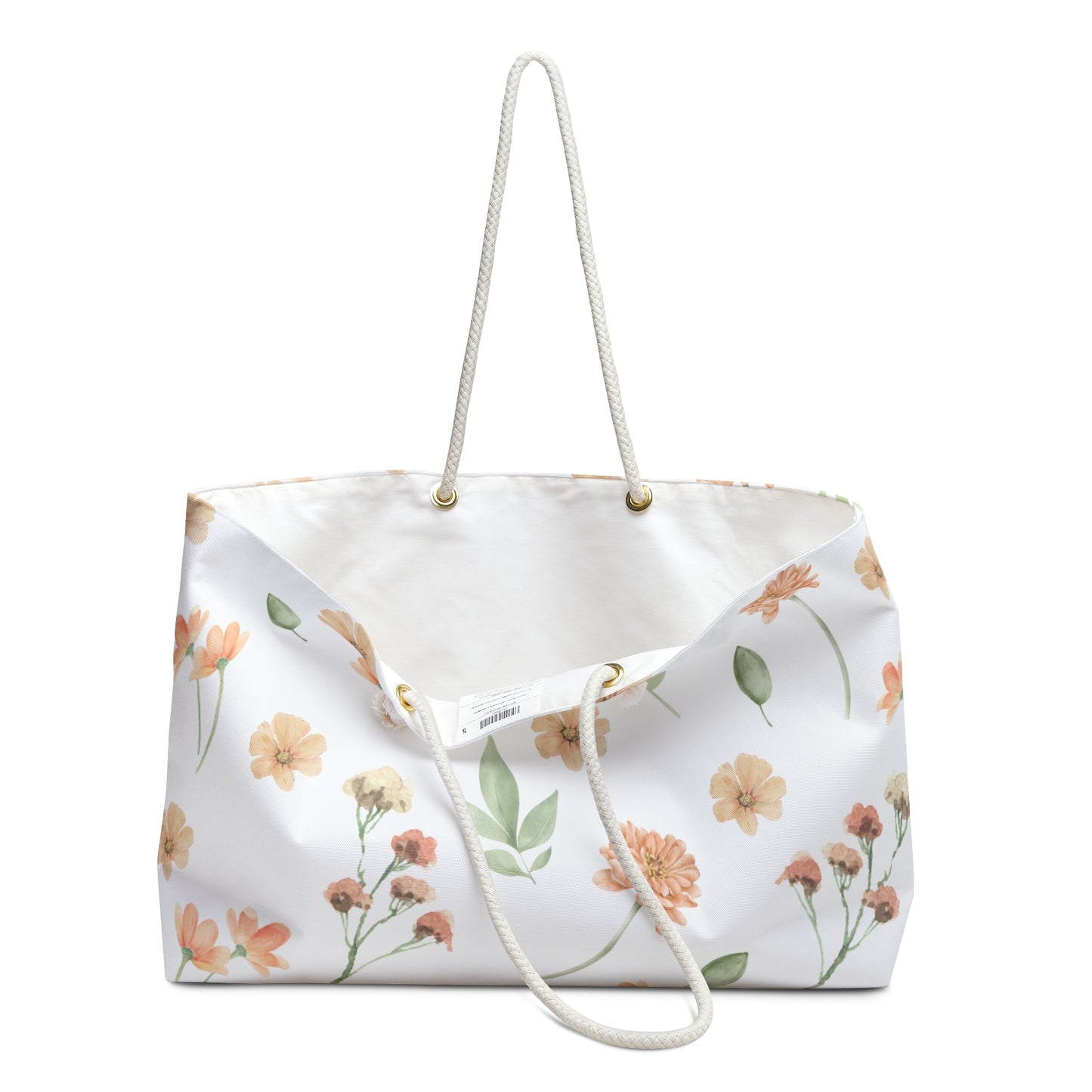 Floral Weekender Bag — Peach Watercolor Flowers Travel Tote