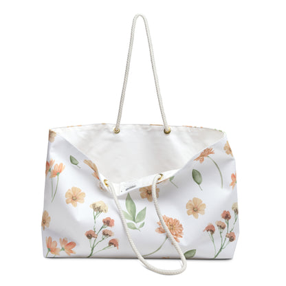 Floral Weekender Bag — Peach Watercolor Flowers Travel Tote