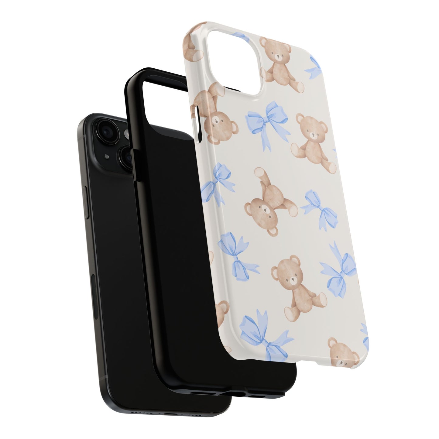Teddy Bear Pattern Tough Phone Case — Cute Blue Bows