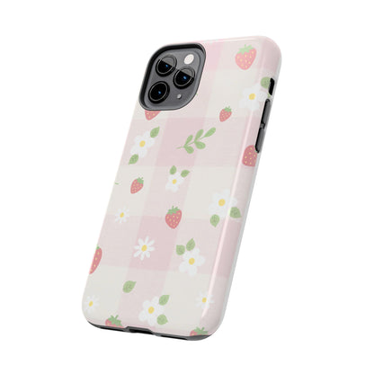 Strawberries & Flowers Tough Phone Case — Floral Fruit Protective Cover