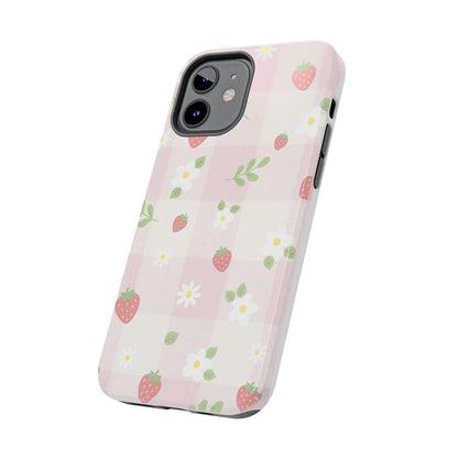 Strawberries & Flowers Tough Phone Case — Floral Fruit Protective Cover