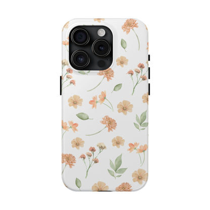 Floral Peach Watercolor Tough Phone Case — Protective Botanical iPhone Case