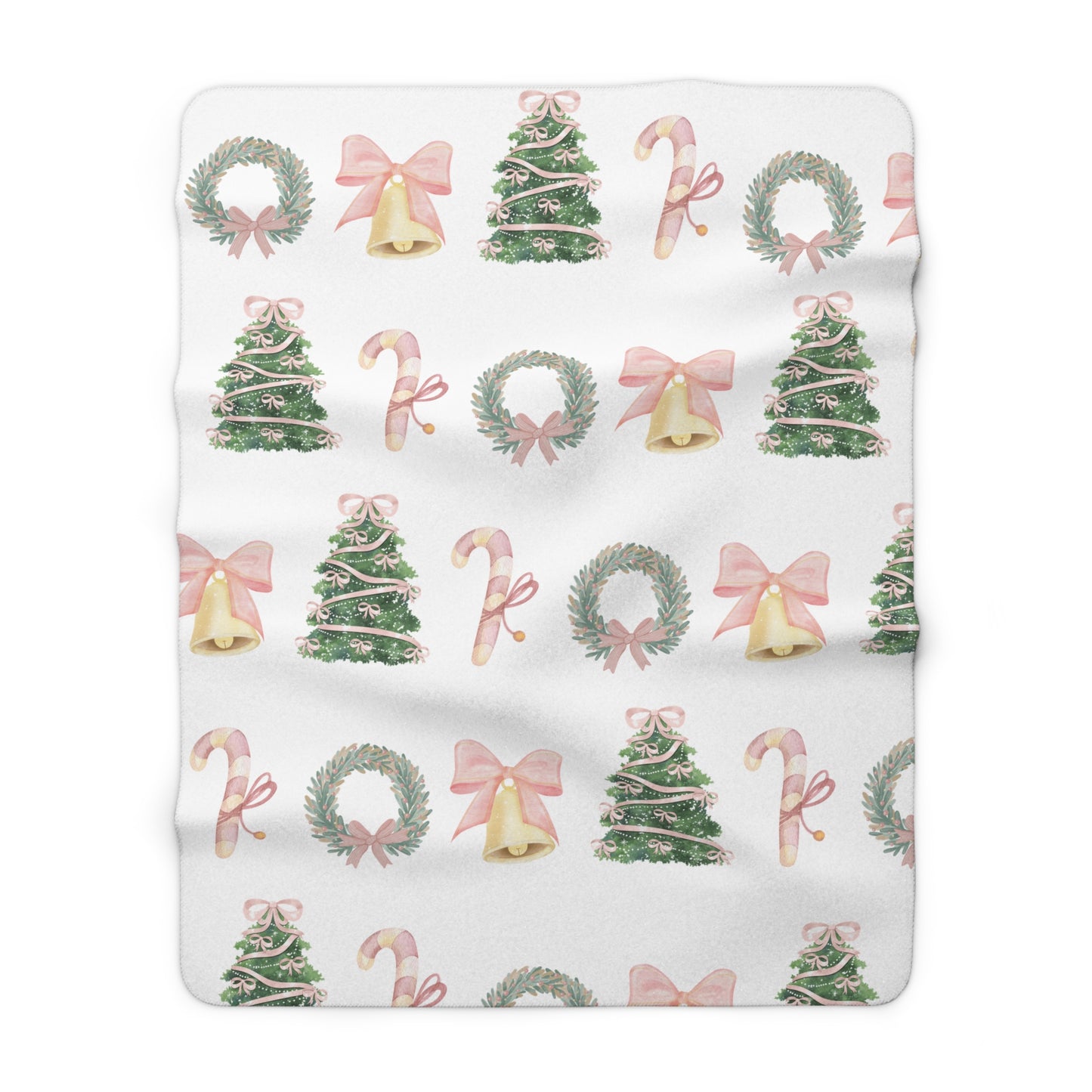 Pastel Christmas Sherpa Blanket – Wreaths, Trees & Candy Canes Holiday Throw