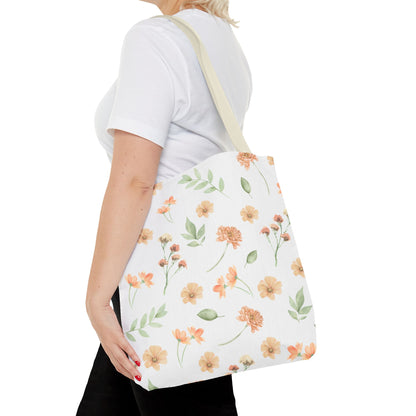Floral Watercolor Tote Bag – Peach Blossom Pattern, Lightweight Everyday Market Tote