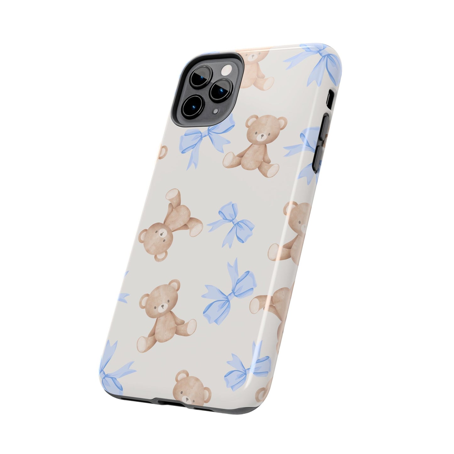 Teddy Bear Pattern Tough Phone Case — Cute Blue Bows