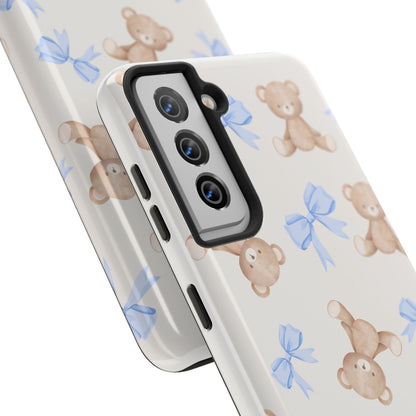 Teddy Bear Phone Case with Blue Bows