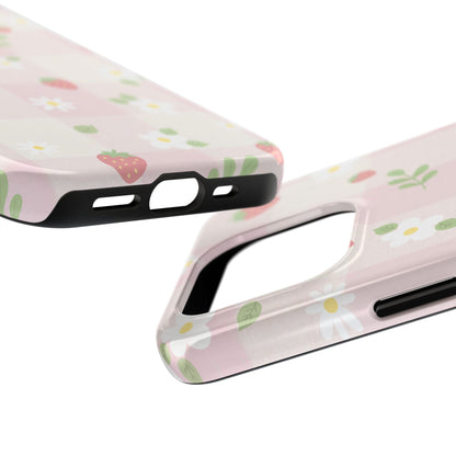 Strawberries & Flowers Tough Phone Case — Floral Fruit Protective Cover