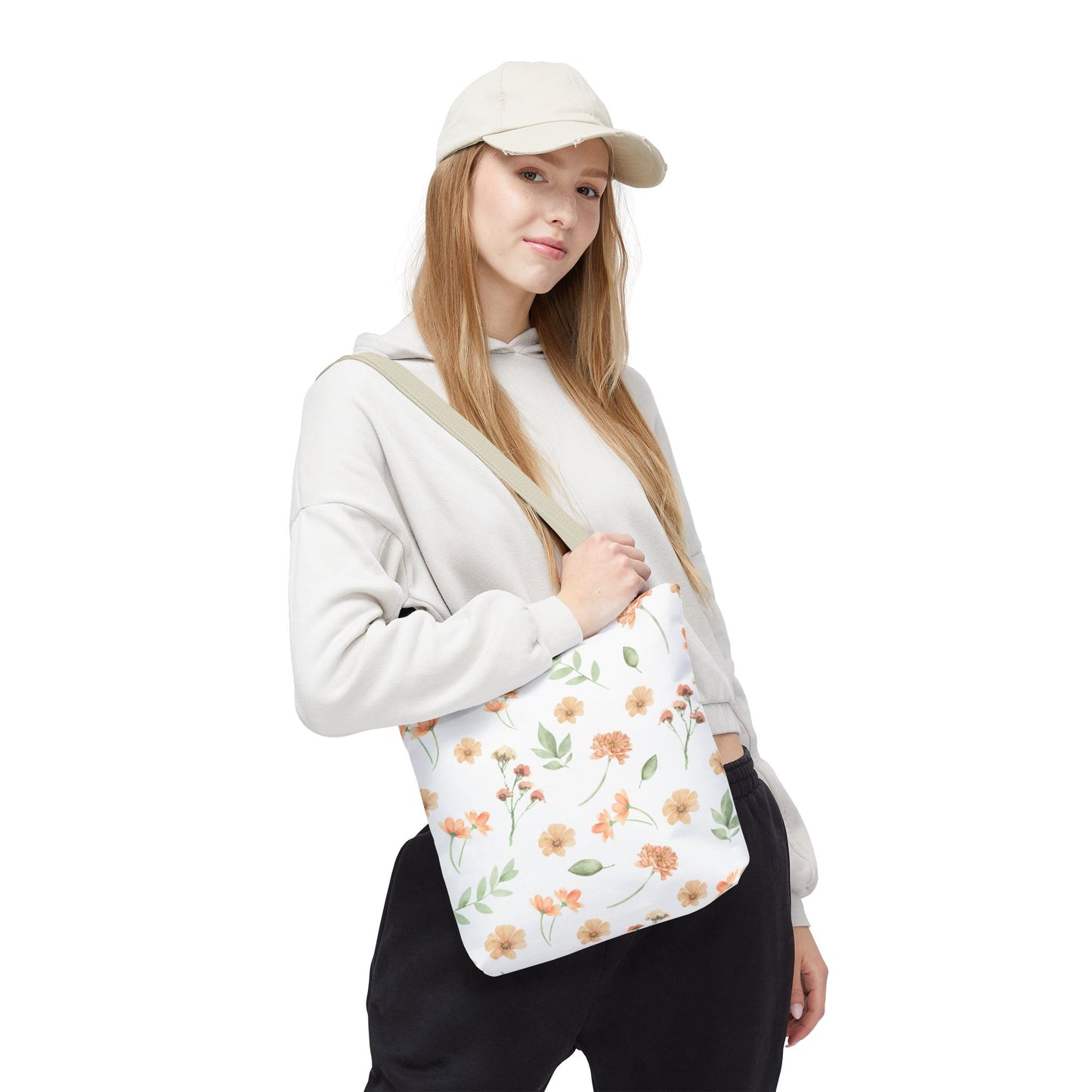 Floral Watercolor Tote Bag – Peach Blossom Pattern, Lightweight Everyday Market Tote