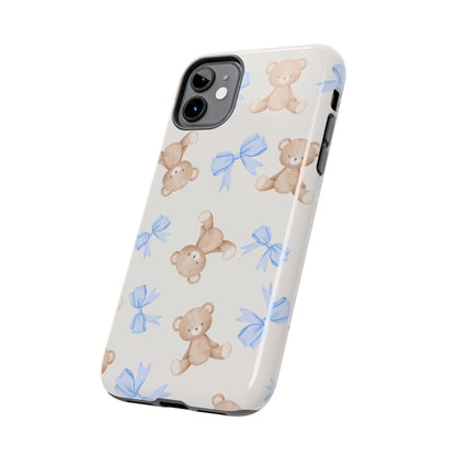Teddy Bear Phone Case with Blue Bows