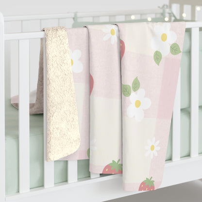 Strawberry Sherpa Fleece Blanket — Cozy Fruit Print Throw