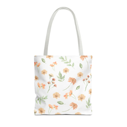 Floral Watercolor Tote Bag – Peach Blossom Pattern, Lightweight Everyday Market Tote