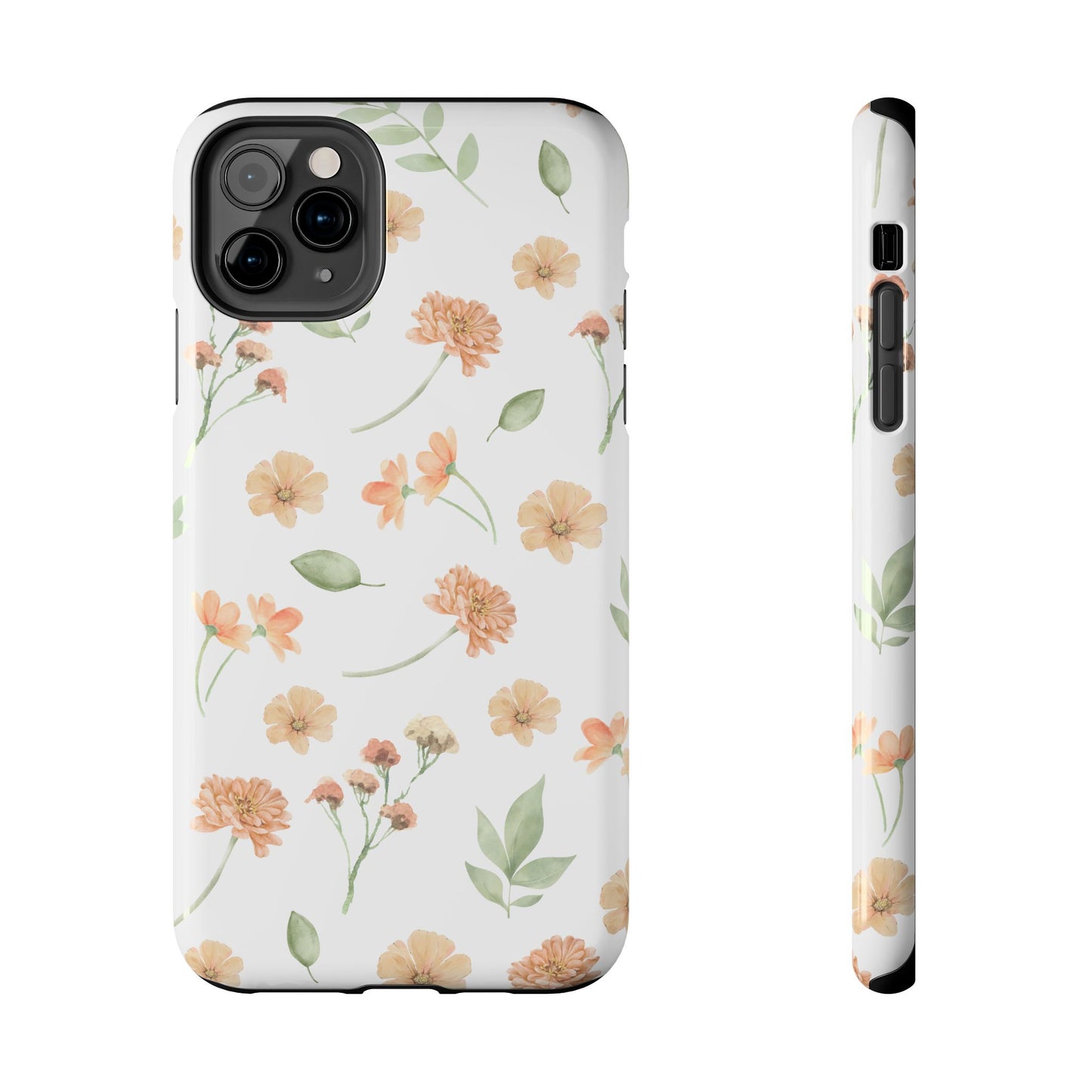 Floral Peach Watercolor Tough Phone Case — Protective Botanical iPhone Case