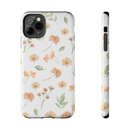 Floral Peach Watercolor Tough Phone Case — Protective Botanical iPhone Case