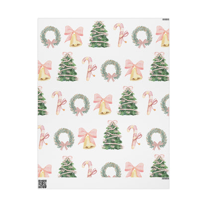 Christmas Wreath & Tree Wrapping Paper Roll – Pastel Holiday Gift Wrap