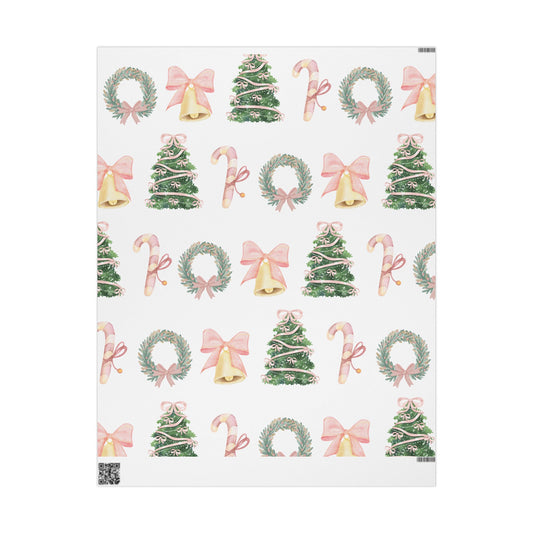 Christmas Wreath & Tree Wrapping Paper Roll – Pastel Holiday Gift Wrap