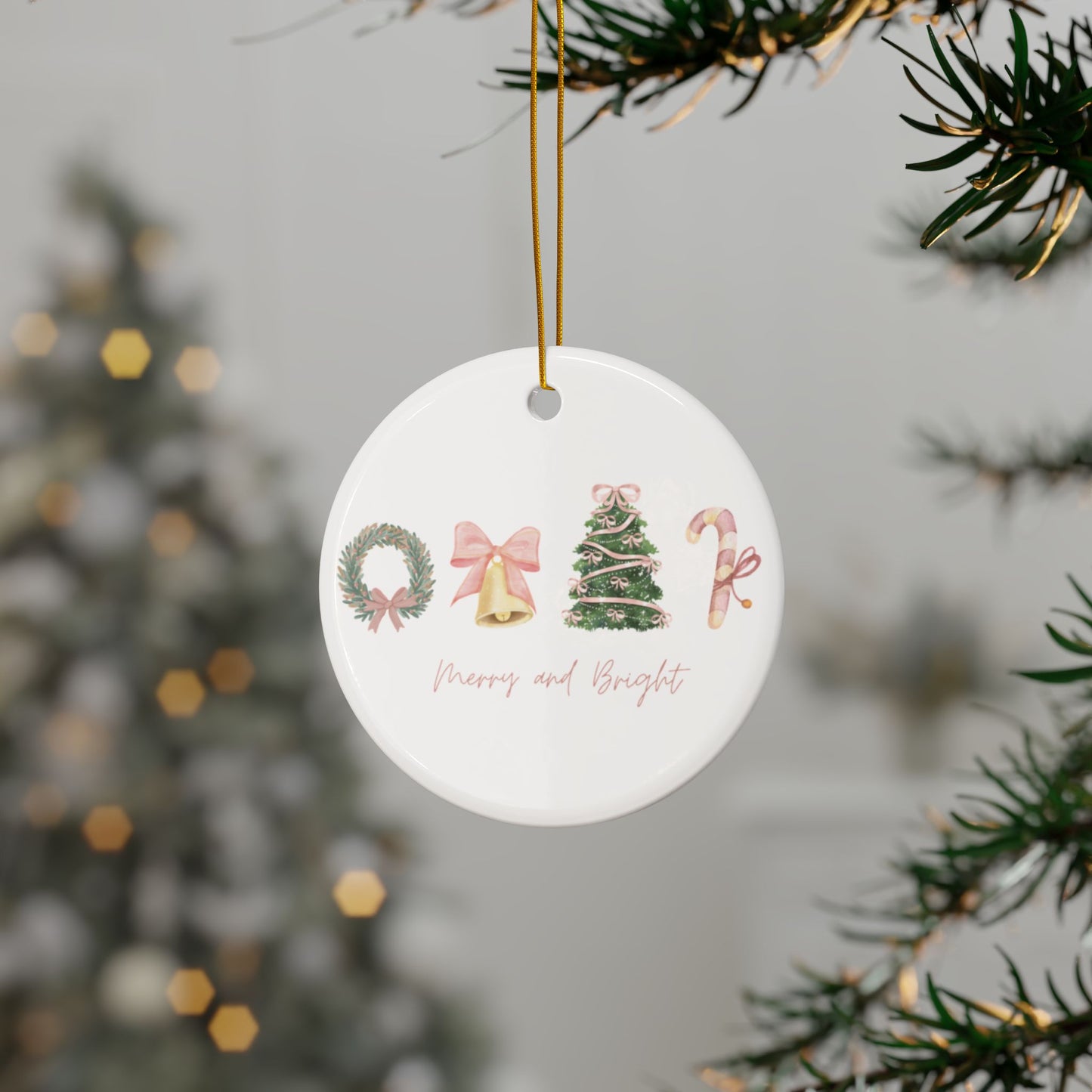 Pink Christmas Decorative Ceramic Ornament — Double-Sided Holiday Décor (1–10pcs)