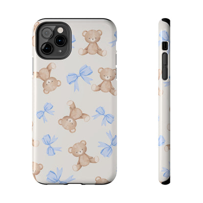 Teddy Bear Phone Case with Blue Bows