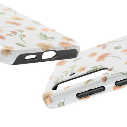 Floral Peach Watercolor Tough Phone Case — Protective Botanical iPhone Case