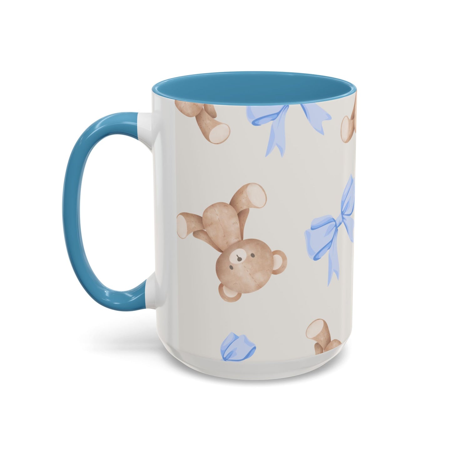 Teddy Bears with Blue Bows Accent Coffee Mug — Blue Interior (11/15oz)
