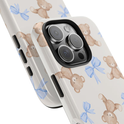 Teddy Bear Phone Case with Blue Bows
