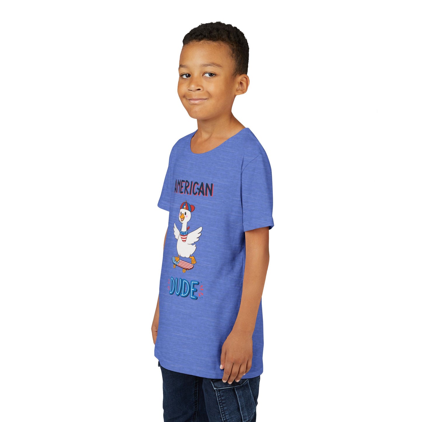 Youth Tee — "American Dude" Skateboarding Duck Graphic