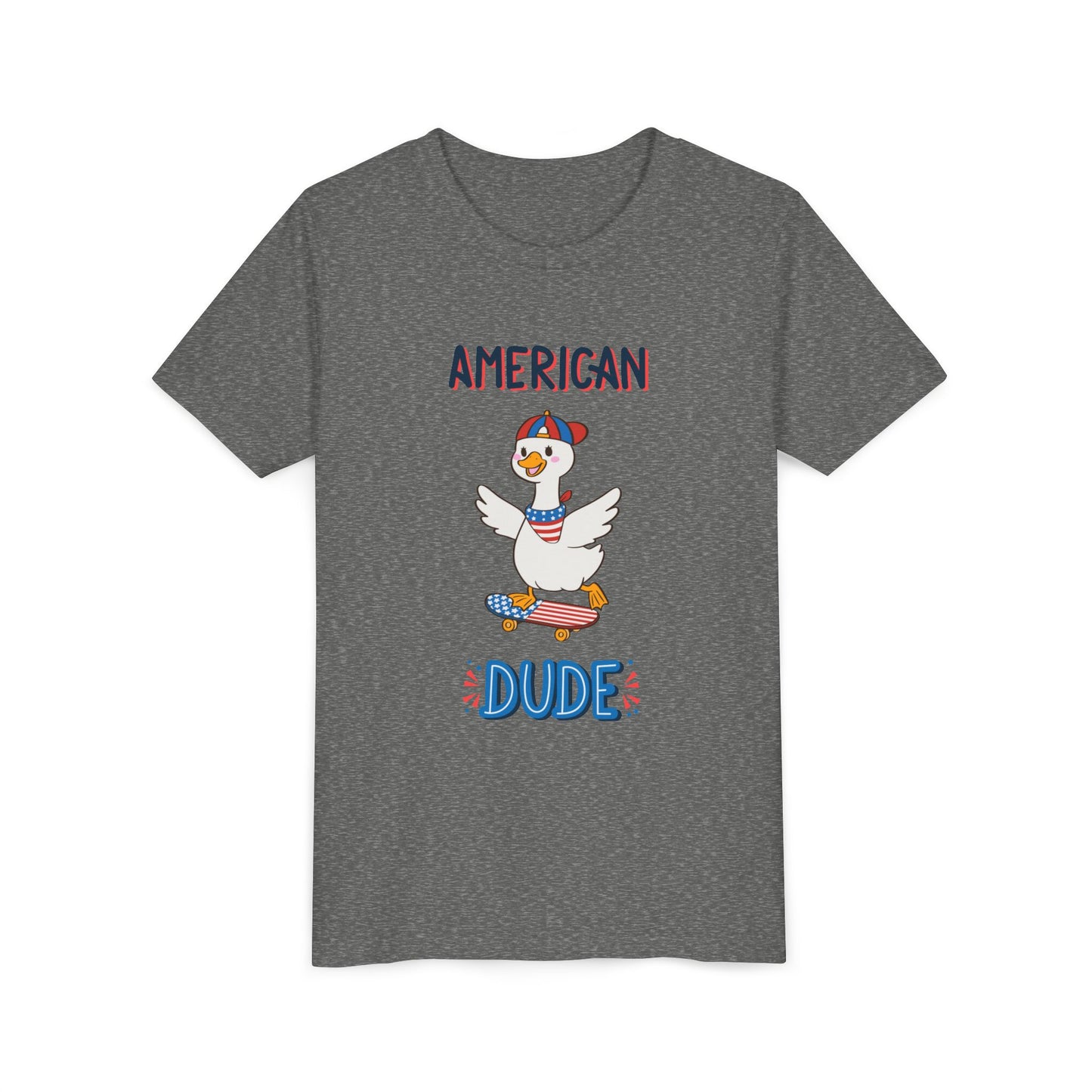 Youth Tee — "American Dude" Skateboarding Duck Graphic