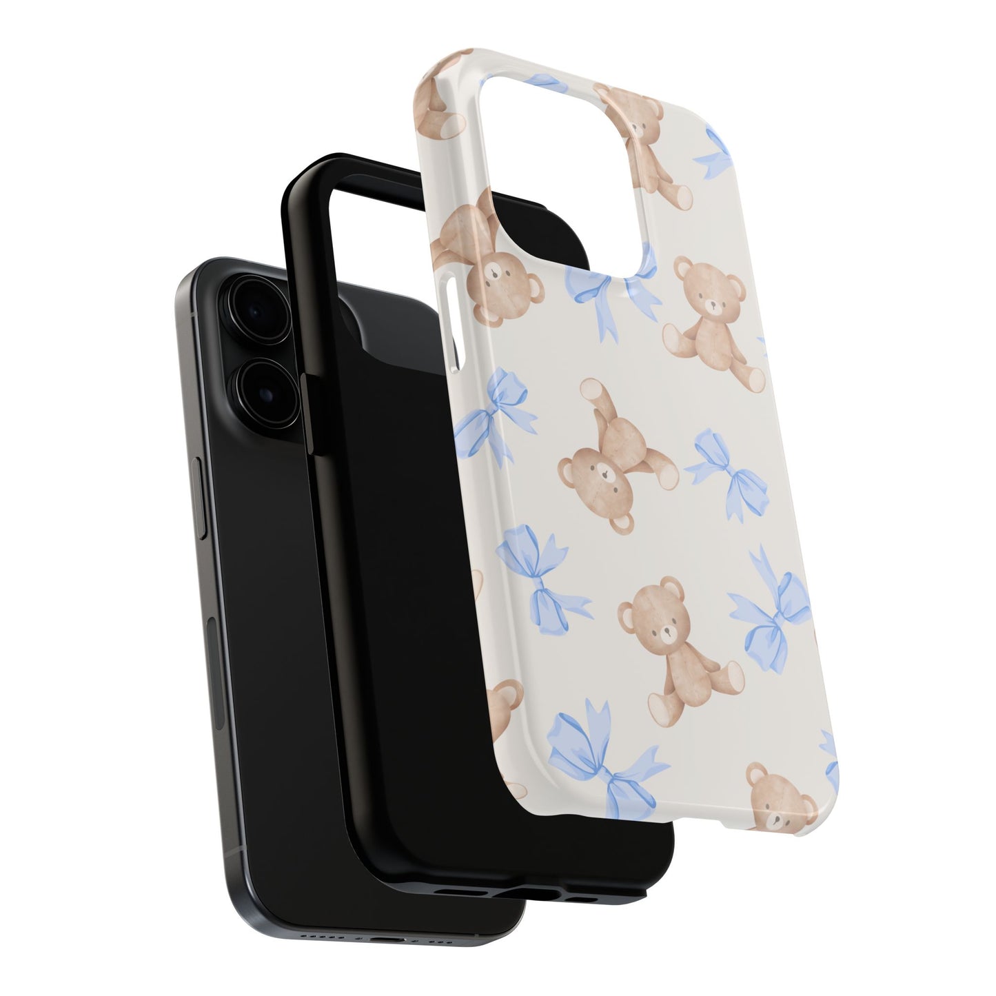 Teddy Bear Pattern Tough Phone Case — Cute Blue Bows