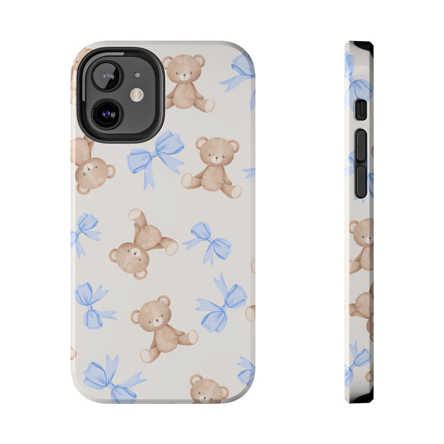 Teddy Bear Pattern Tough Phone Case — Cute Blue Bows