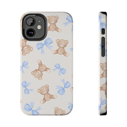 Teddy Bear Pattern Tough Phone Case — Cute Blue Bows