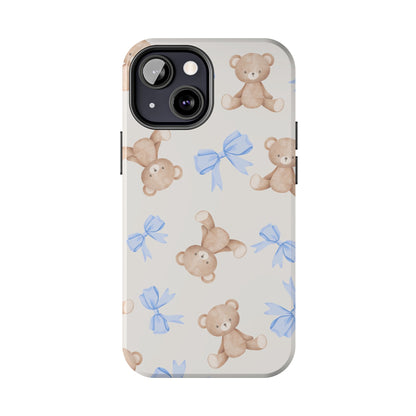 Teddy Bear Pattern Tough Phone Case — Cute Blue Bows