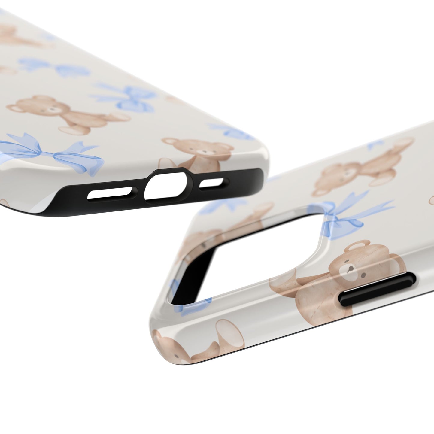 Teddy Bear Pattern Tough Phone Case — Cute Blue Bows