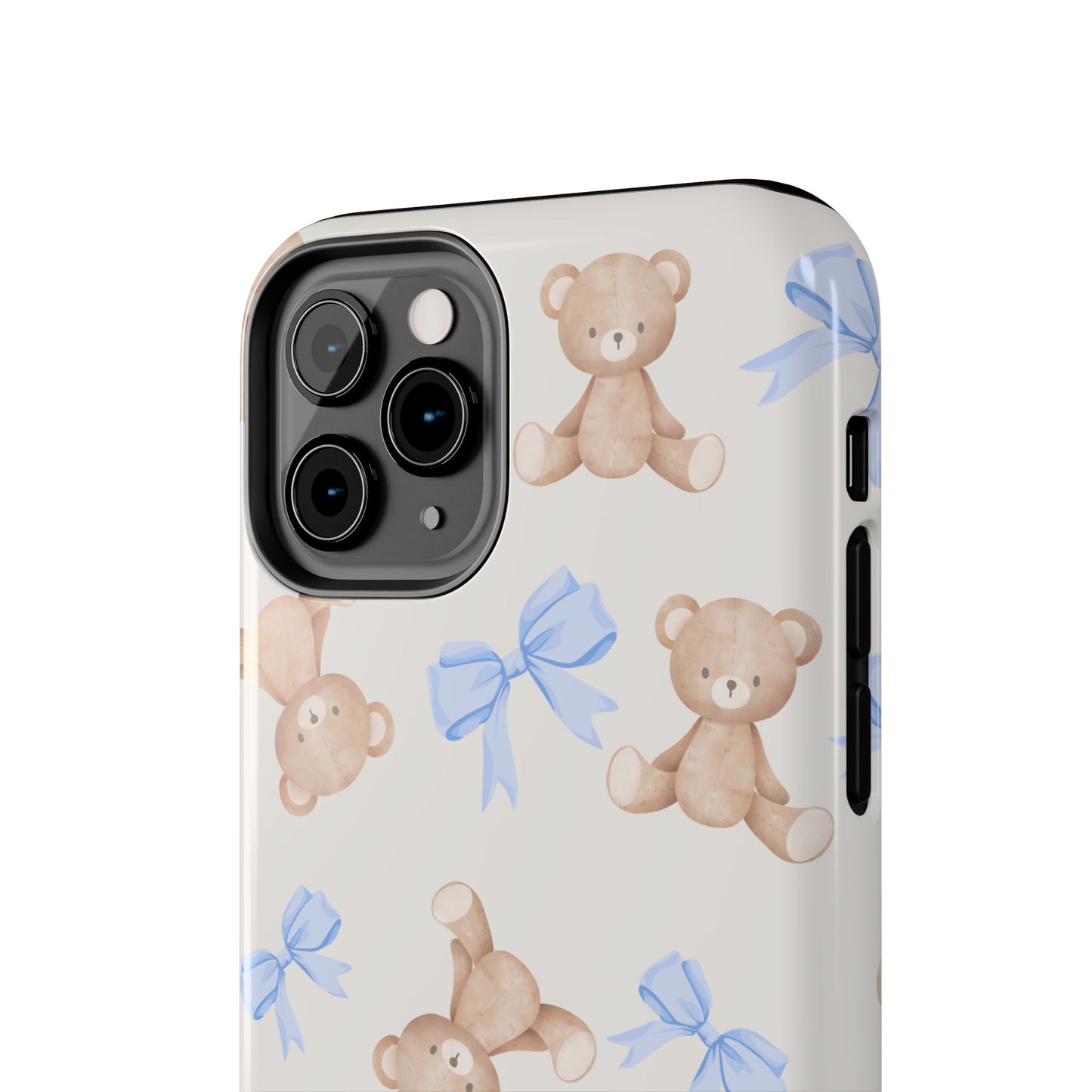 Teddy Bear Pattern Tough Phone Case — Cute Blue Bows