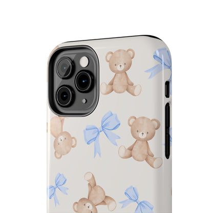Teddy Bear Pattern Tough Phone Case — Cute Blue Bows